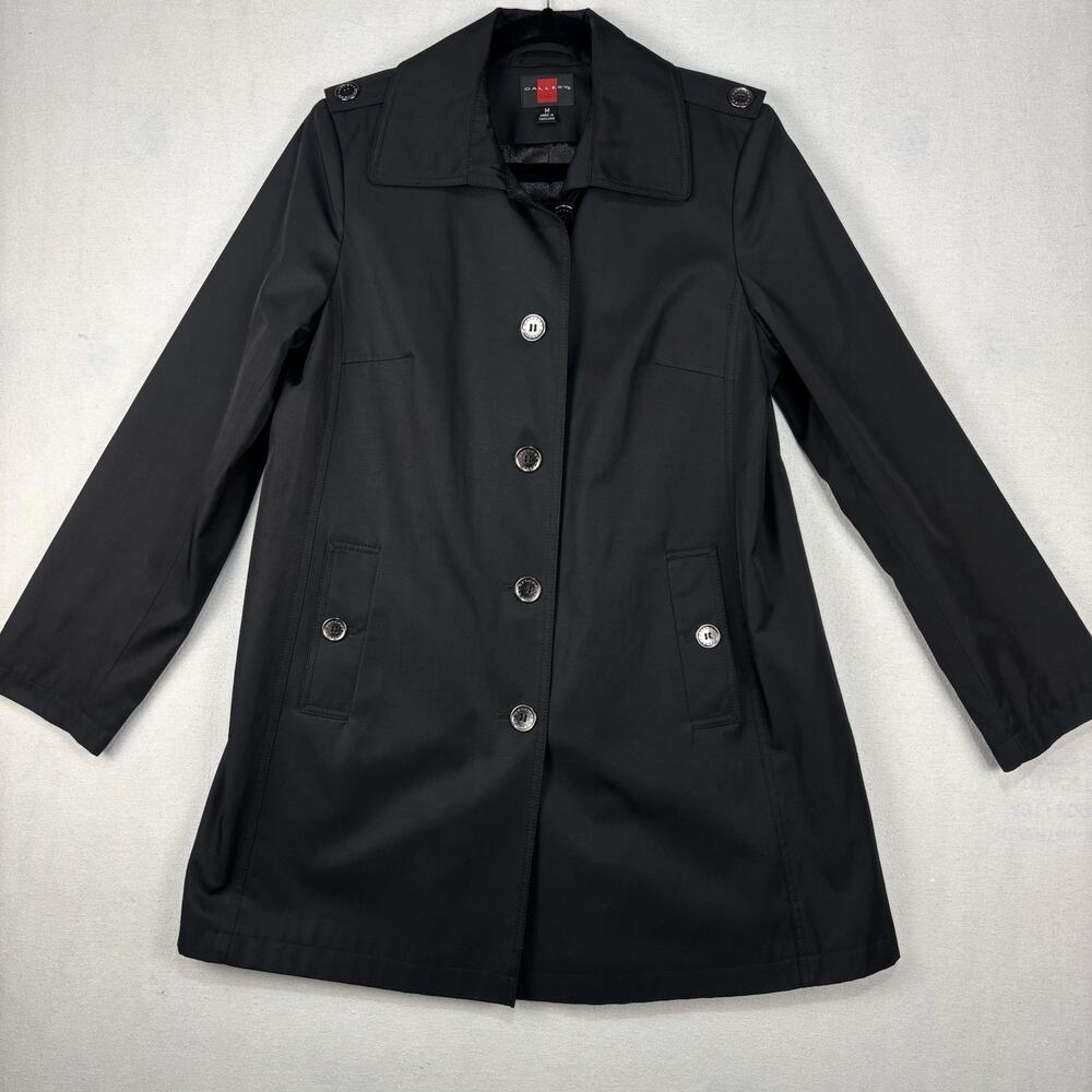 Gallery Trench Coat Womens Medium Black Button Jacket Business Classic